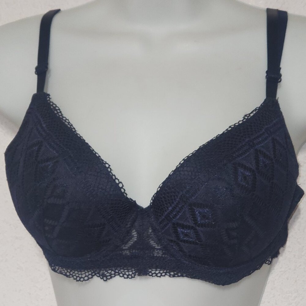 Adrienne Vittadini laced Bra, lightly padded, Dark Blue 36B NWOT